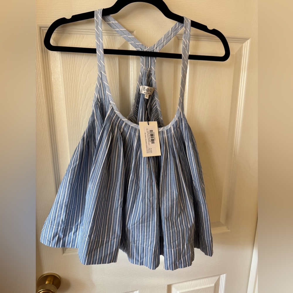 Sea New York Blue Helmi Striped Shirting Tank Top